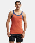 Super Combed Cotton Rib Square Neck Gym Vest with Graphic Print #US54