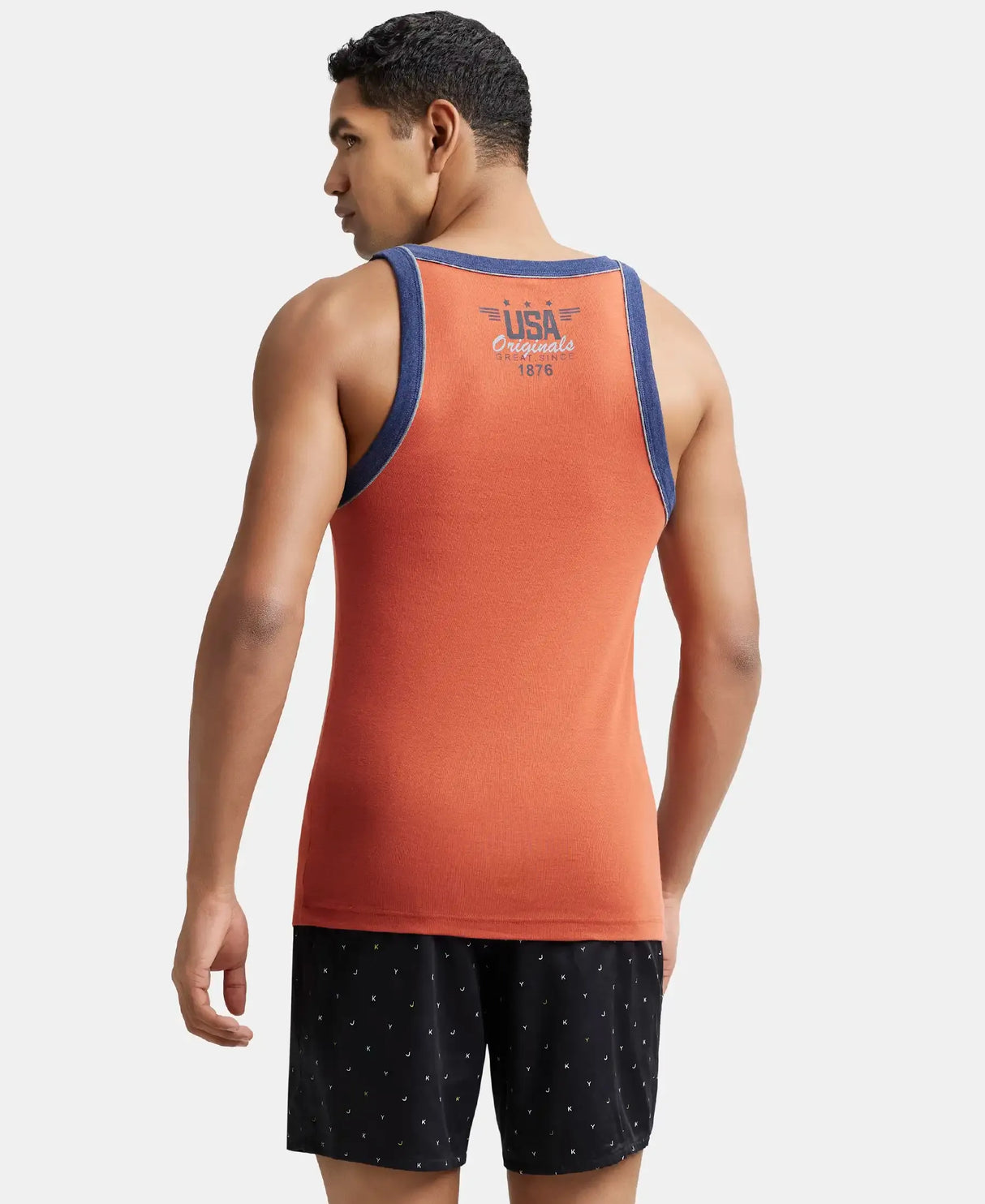 Super Combed Cotton Rib Square Neck Gym Vest with Graphic Print #US54