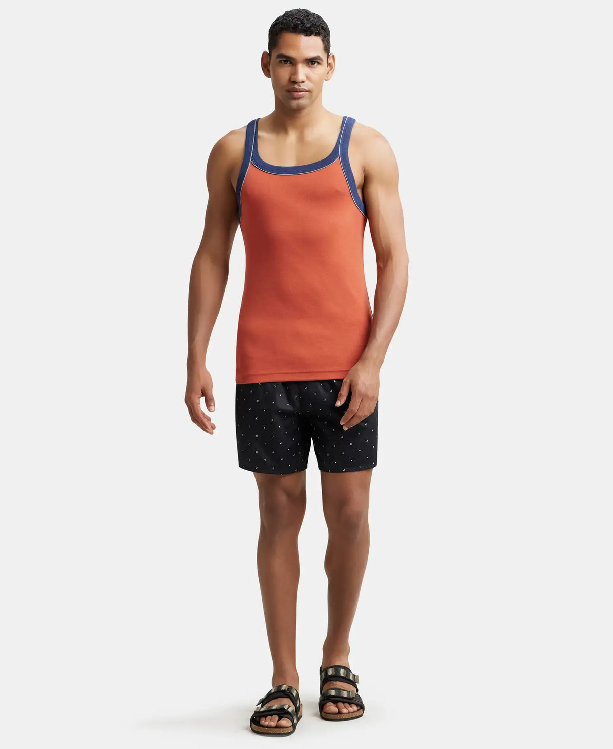 Super Combed Cotton Rib Square Neck Gym Vest with Graphic Print #US54