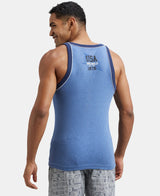 Super Combed Cotton Rib Square Neck Gym Vest with Graphic Print #US54 - Light Denim Melange