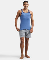 Super Combed Cotton Rib Square Neck Gym Vest with Graphic Print #US54 - Light Denim Melange