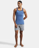 Super Combed Cotton Rib Square Neck Gym Vest with Graphic Print #US54 - Light Denim Melange