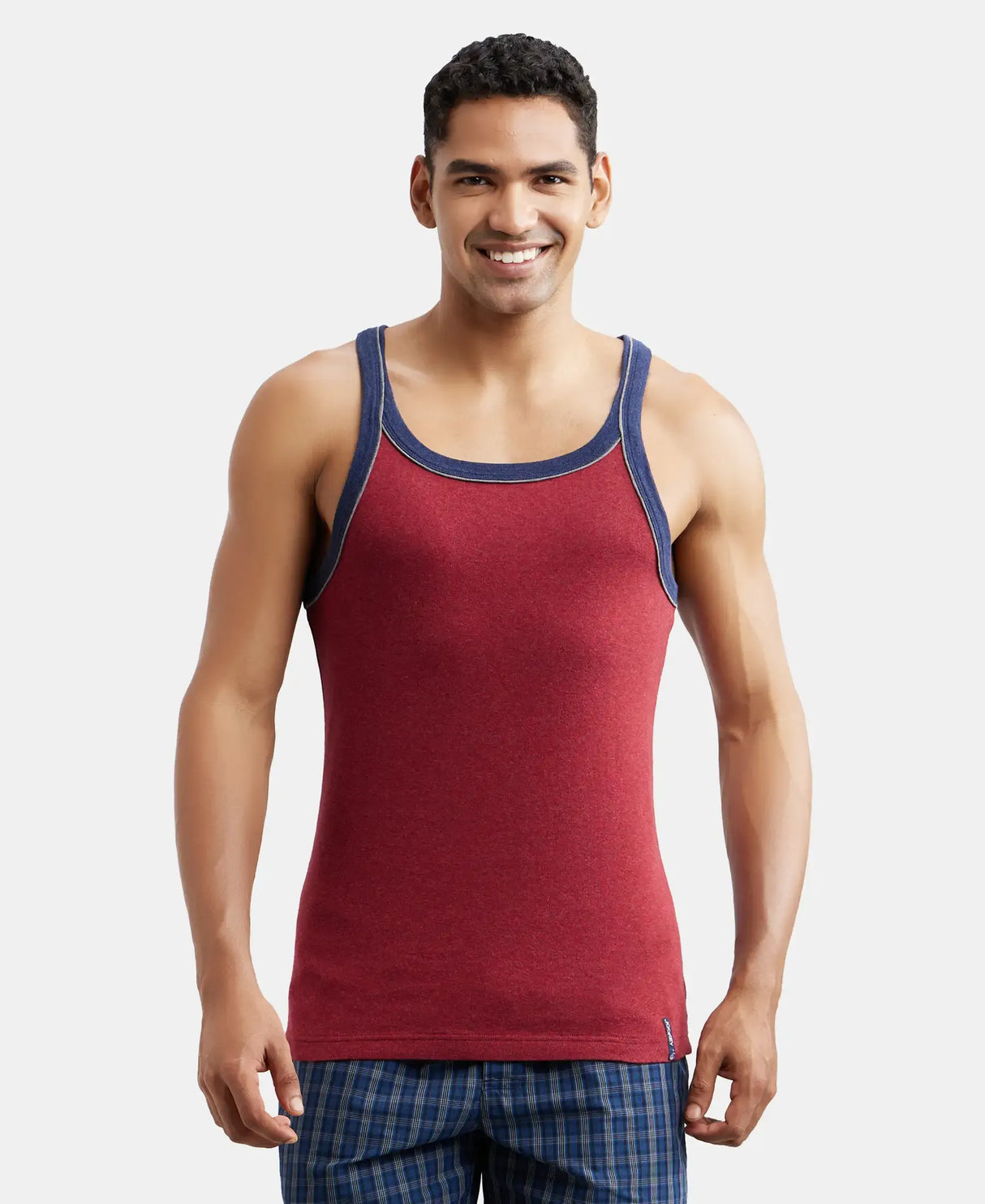 Super Combed Cotton Rib Square Neck Gym Vest with Graphic Print #US54