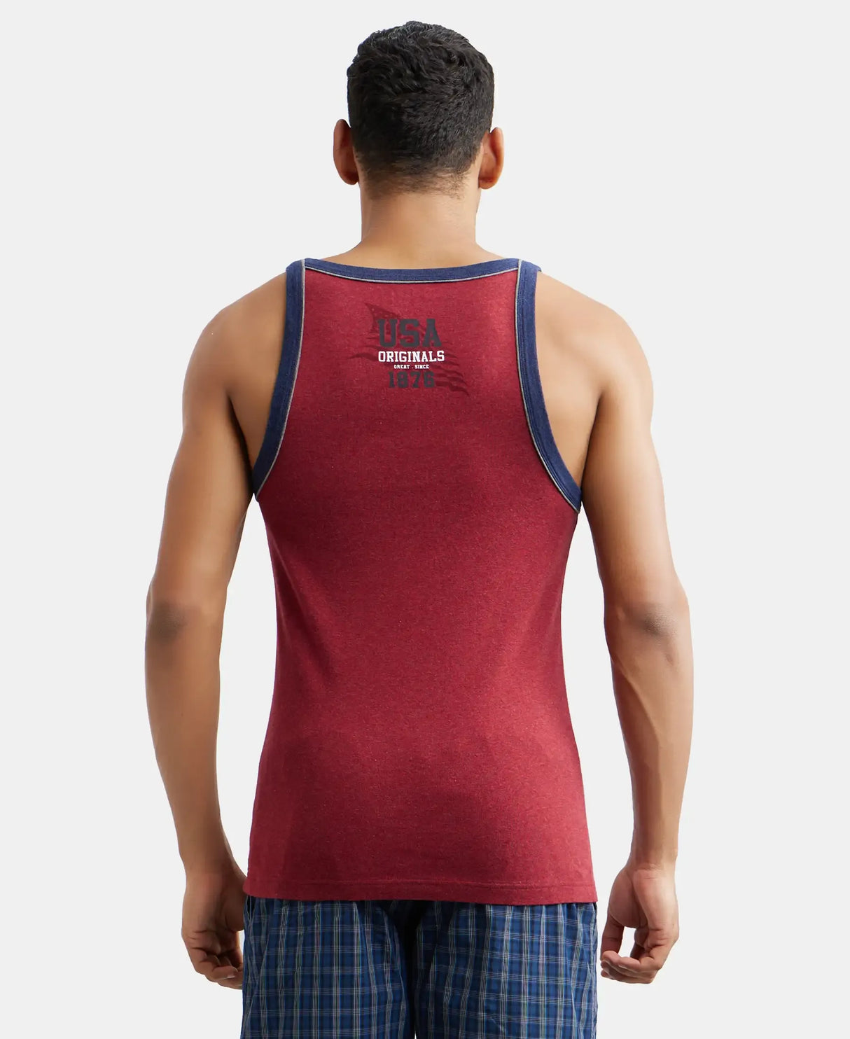 Super Combed Cotton Rib Square Neck Gym Vest with Graphic Print #US54