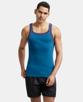 Super Combed Cotton Rib Square Neck Gym Vest with Graphic Print #US54 - Seaport Teal