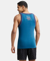 Super Combed Cotton Rib Square Neck Gym Vest with Graphic Print #US54 - Seaport Teal