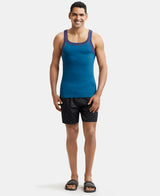 Super Combed Cotton Rib Square Neck Gym Vest with Graphic Print #US54 - Seaport Teal