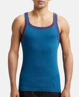 Super Combed Cotton Rib Square Neck Gym Vest with Graphic Print #US54 - Seaport Teal