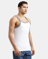 Super Combed Cotton Rib Square Neck Gym Vest with Graphic Print #US54 - White