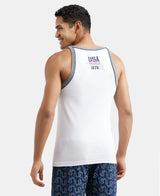 Super Combed Cotton Rib Square Neck Gym Vest with Graphic Print #US54 - White