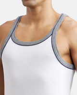 Super Combed Cotton Rib Square Neck Gym Vest with Graphic Print #US54 - White