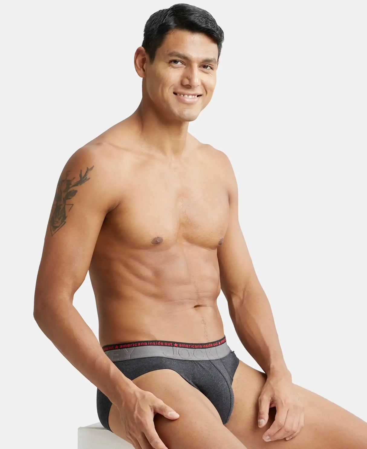 JOCKEY Super Combed Cotton Solid Brief with Ultrasoft Waistband #US59- Black Melange