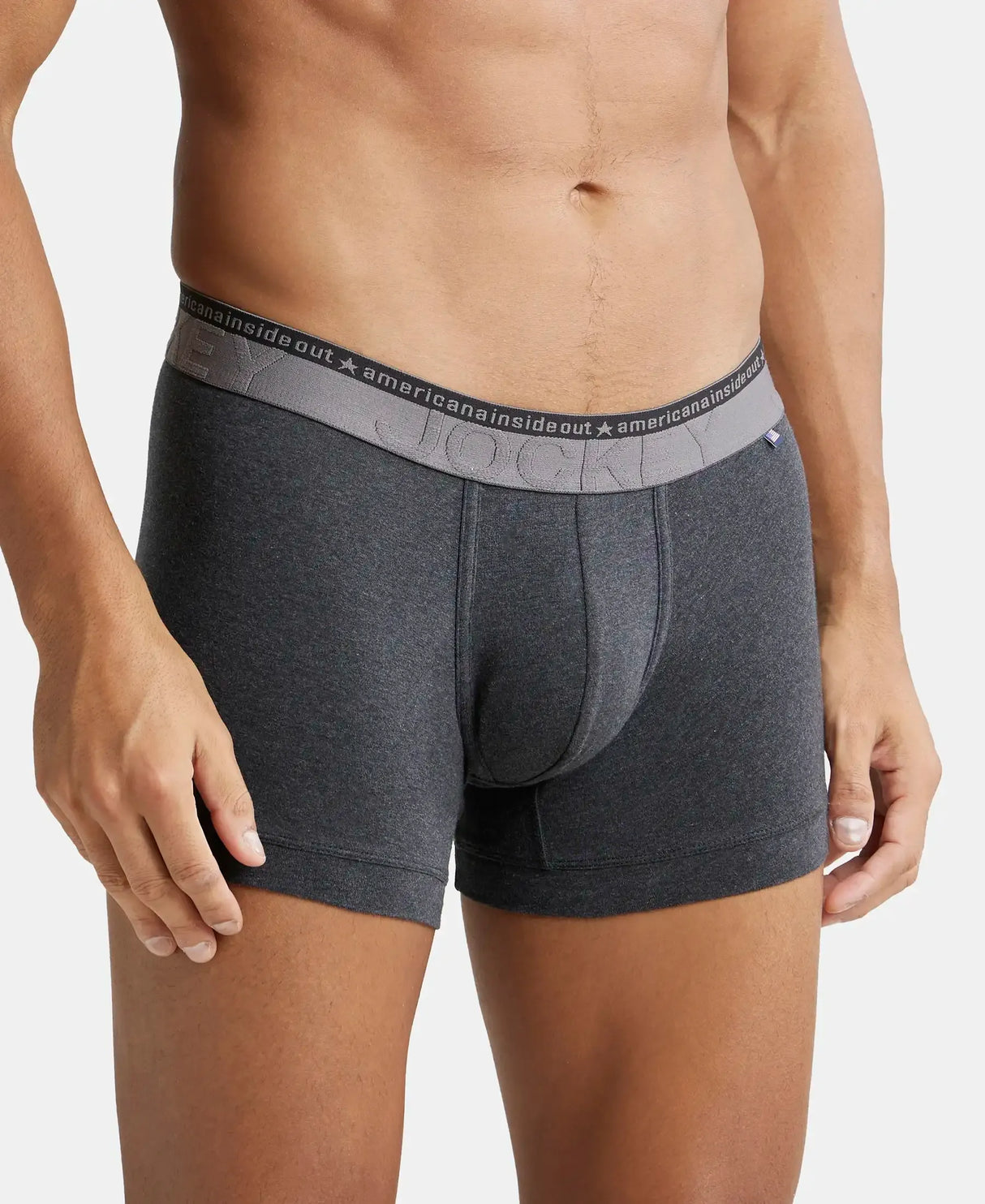 JOCKEY Super Combed Cotton Solid Trunk with Ultrasoft Waistband #US60- Black Melange