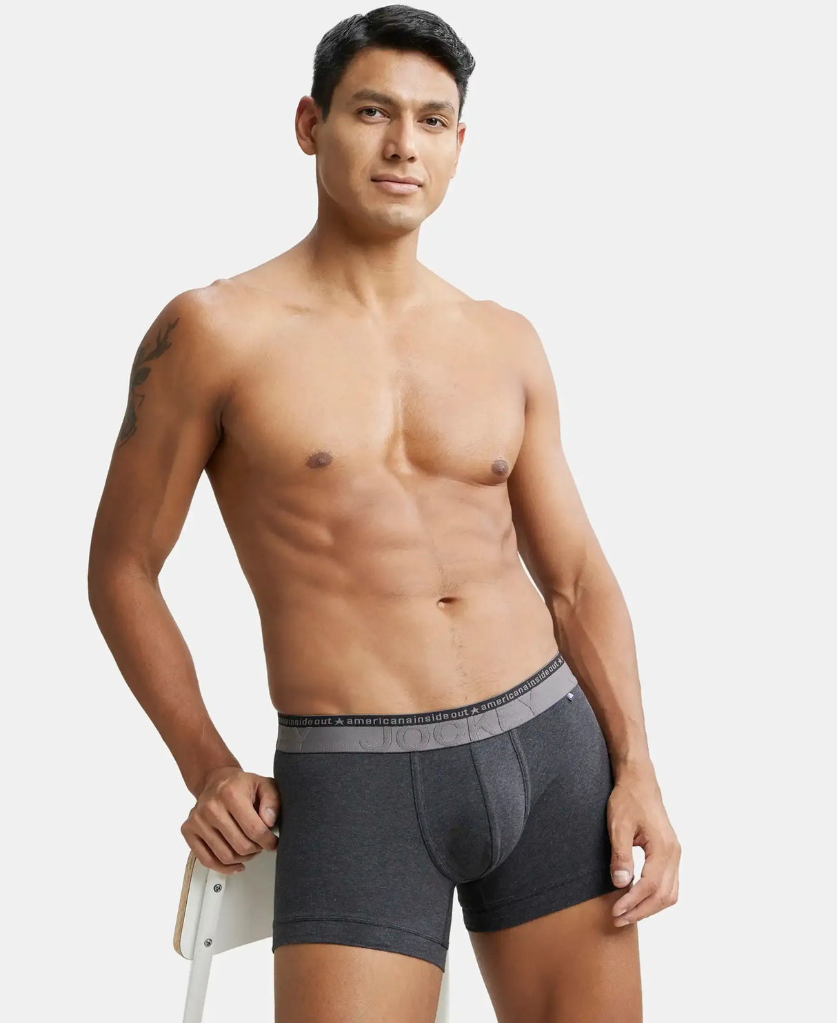 JOCKEY Super Combed Cotton Solid Trunk with Ultrasoft Waistband #US60- Black Melange