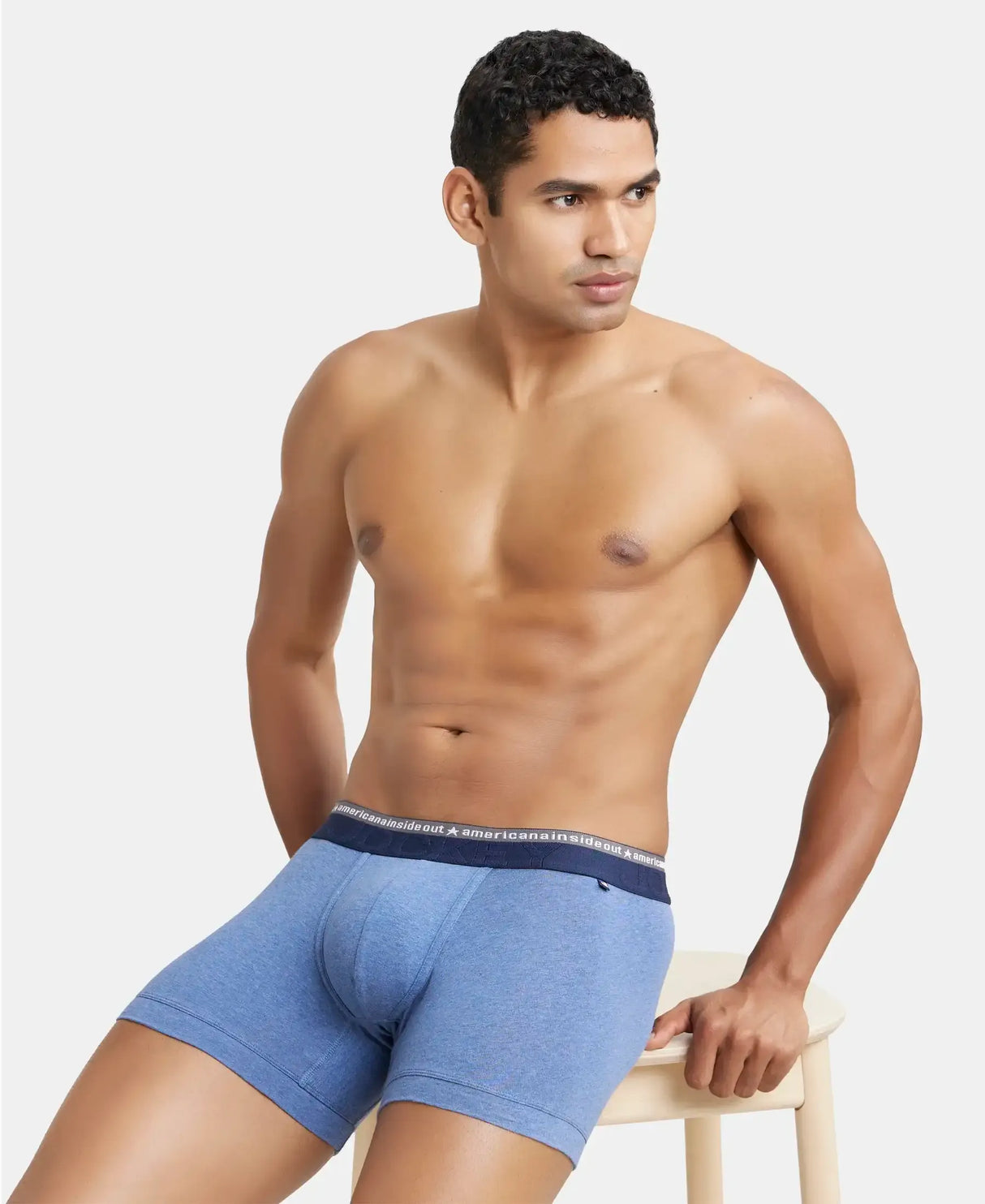 JOCKEY Super Combed Cotton Solid Trunk with Ultrasoft Waistband #US60- Light Denim Melange