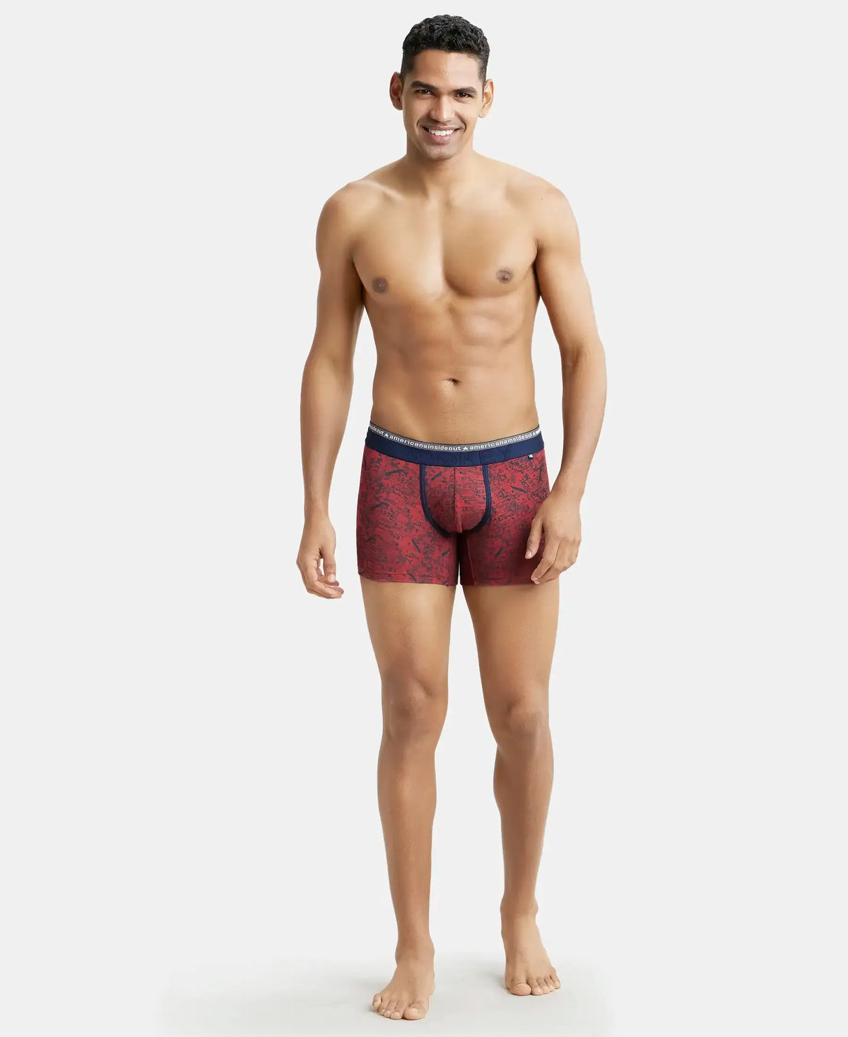 JOCKEY Super Combed Cotton Printed Trunk with Ultrasoft Waistband #US63- Brick Red