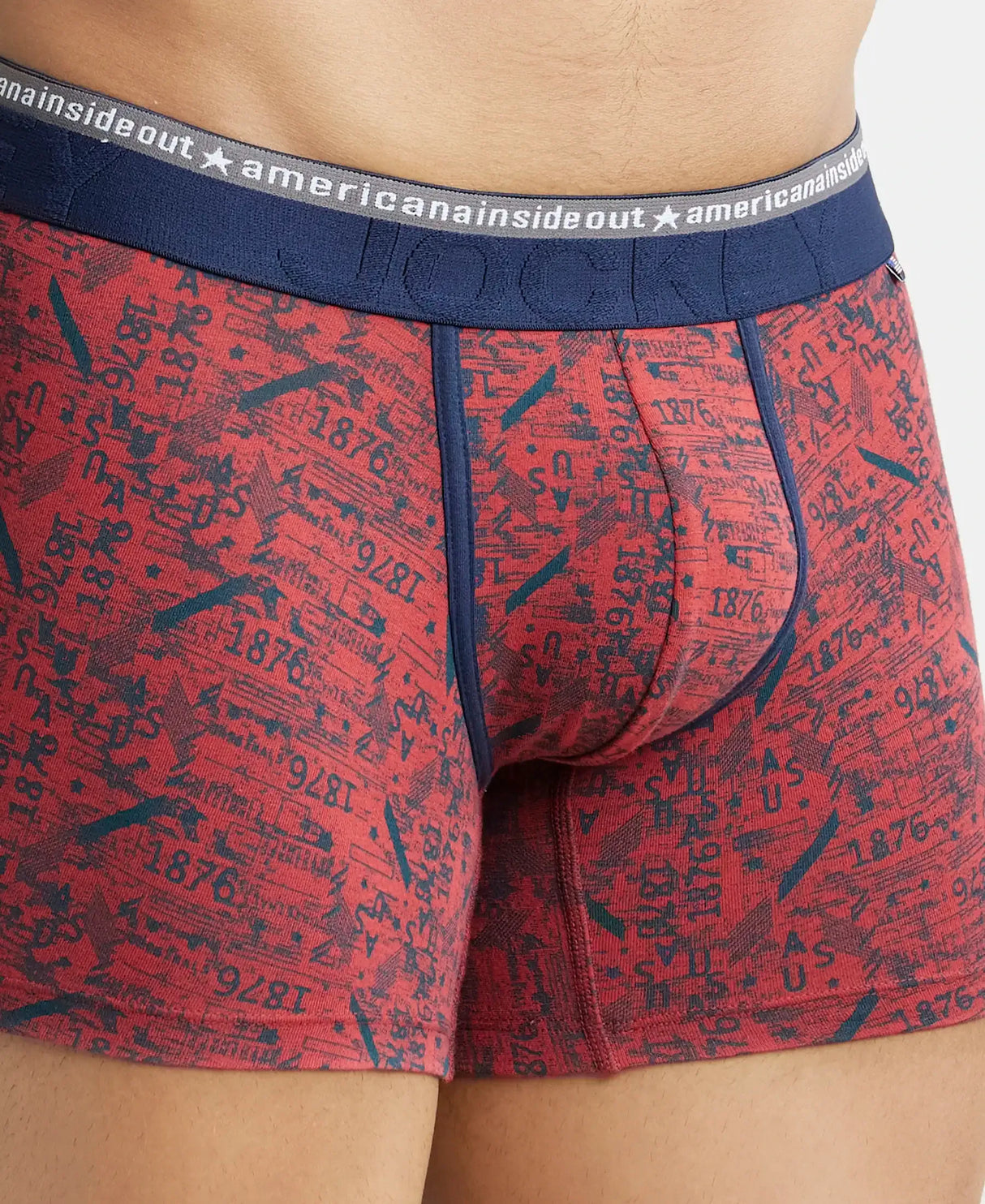 JOCKEY Super Combed Cotton Printed Trunk with Ultrasoft Waistband #US63- Brick Red