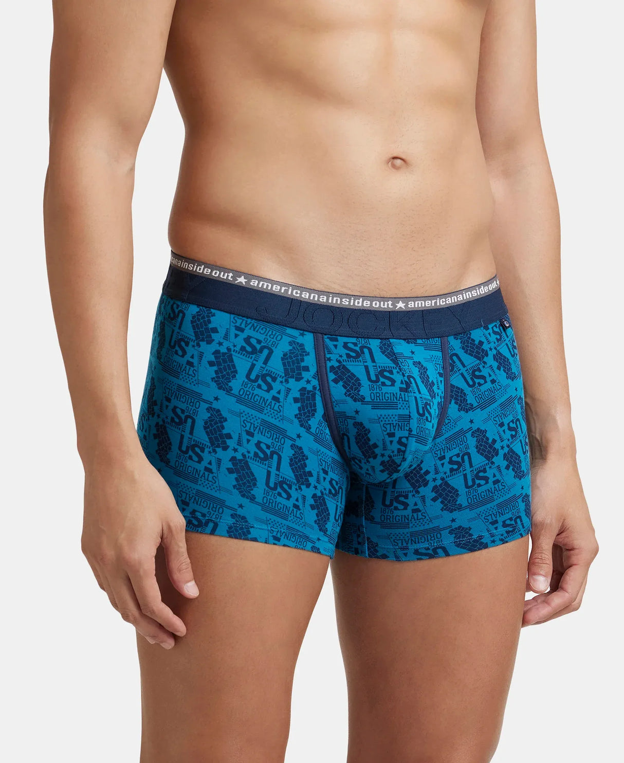 JOCKEY Super Combed Cotton Printed Trunk with Ultrasoft Waistband #US63- Bright Teal