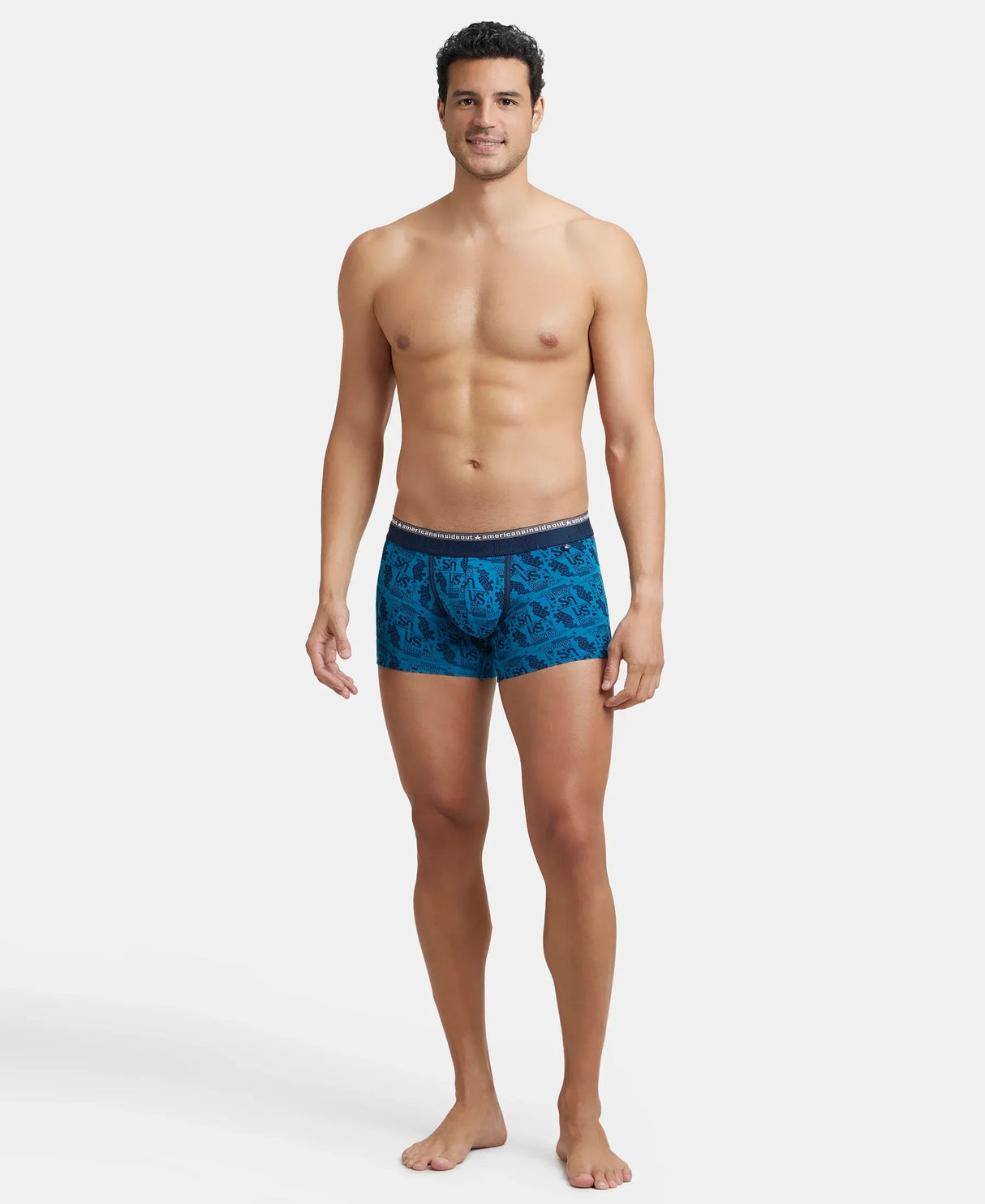 JOCKEY Super Combed Cotton Printed Trunk with Ultrasoft Waistband #US63- Bright Teal