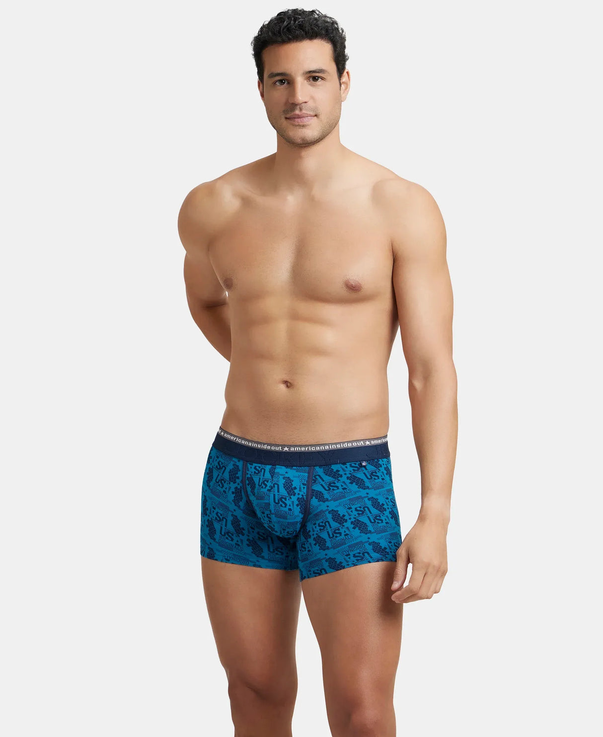 JOCKEY Super Combed Cotton Printed Trunk with Ultrasoft Waistband #US63- Bright Teal