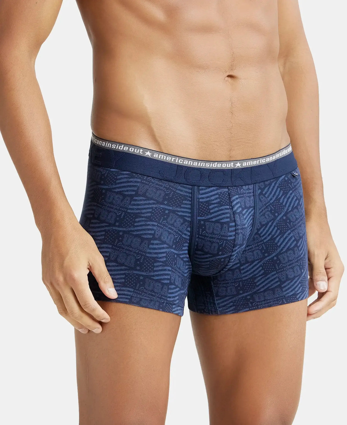 JOCKEY Super Combed Cotton Printed Trunk with Ultrasoft Waistband #US63- Navy