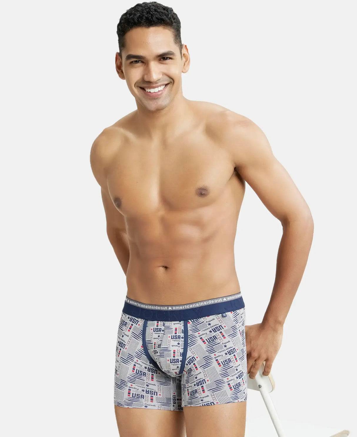 JOCKEY Super Combed Cotton Printed Trunk with Ultrasoft Waistband #US63- Nickle