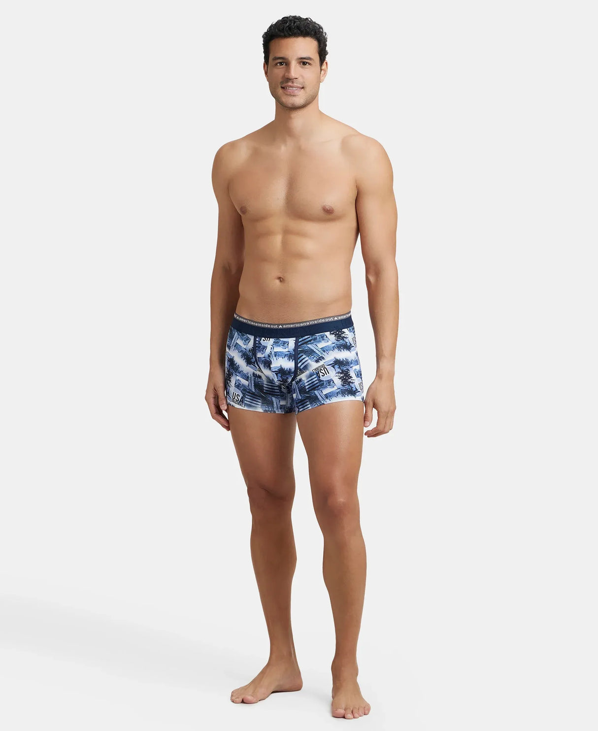 JOCKEY Super Combed Cotton Printed Trunk with Ultrasoft Waistband #US63- White & Navy