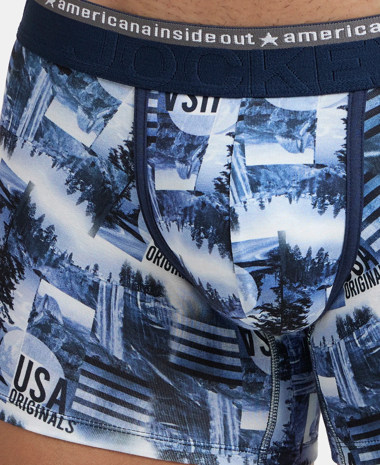 JOCKEY Super Combed Cotton Printed Trunk with Ultrasoft Waistband #US63- White & Navy