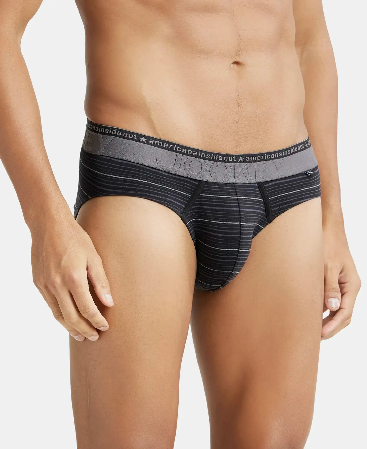 JOCKEY Super Combed Cotton Stripe Brief with Ultrasoft Waistband #US67- Black