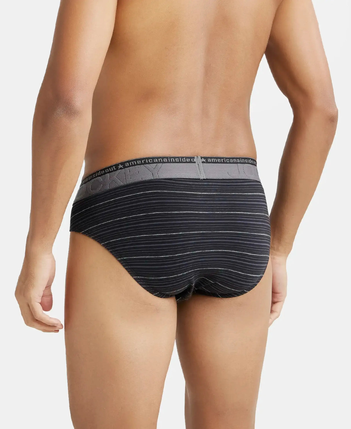 JOCKEY Super Combed Cotton Stripe Brief with Ultrasoft Waistband #US67- Black