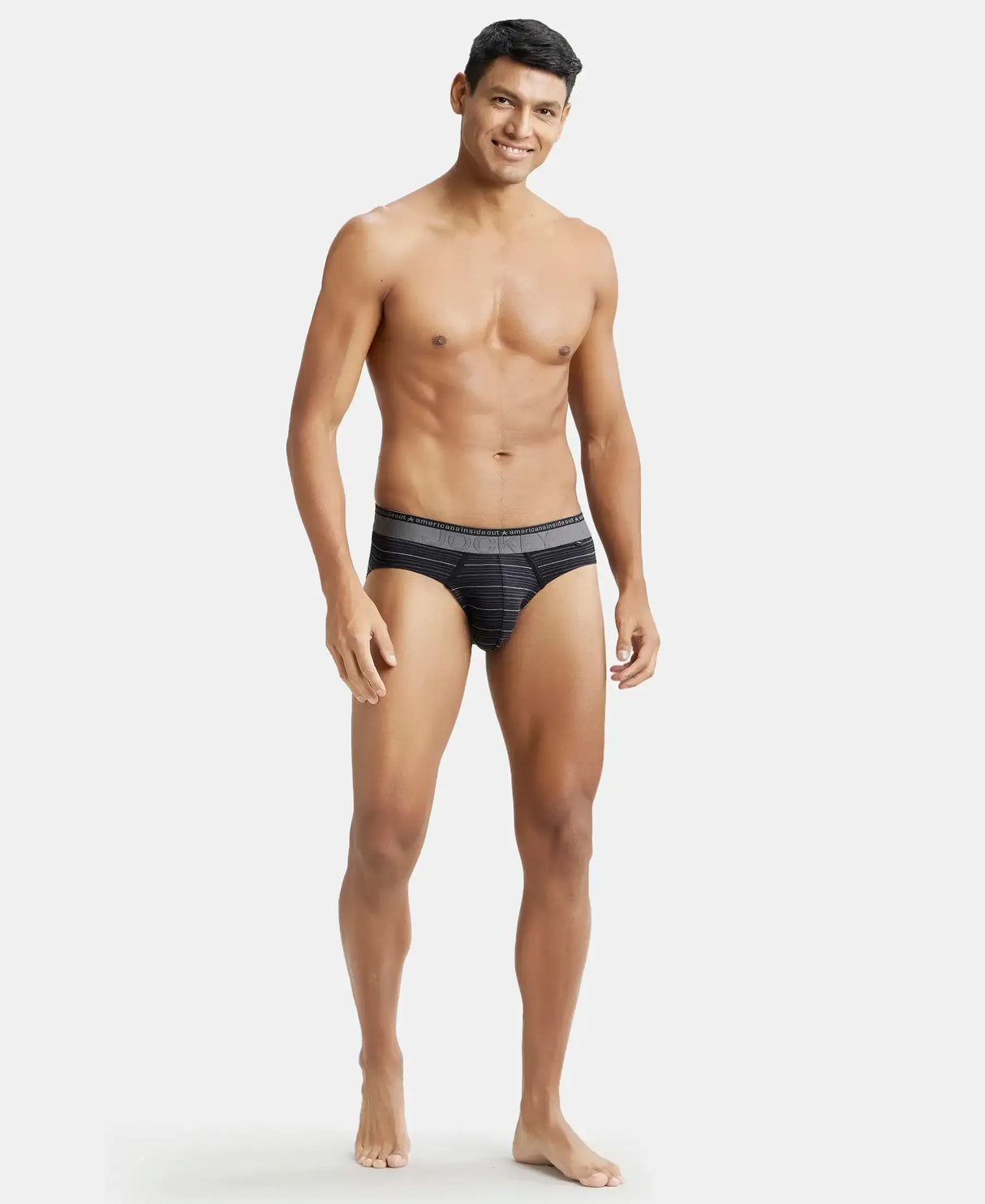 JOCKEY Super Combed Cotton Stripe Brief with Ultrasoft Waistband #US67- Black