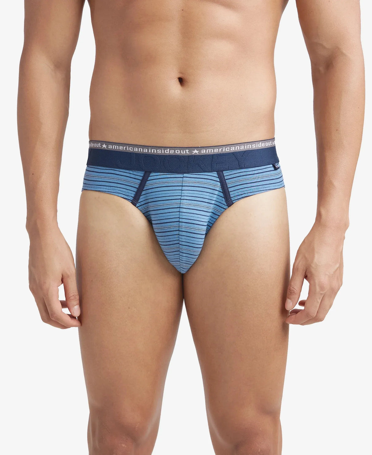 JOCKEY Super Combed Cotton Stripe Brief with Ultrasoft Waistband #US67- Blue Heaven