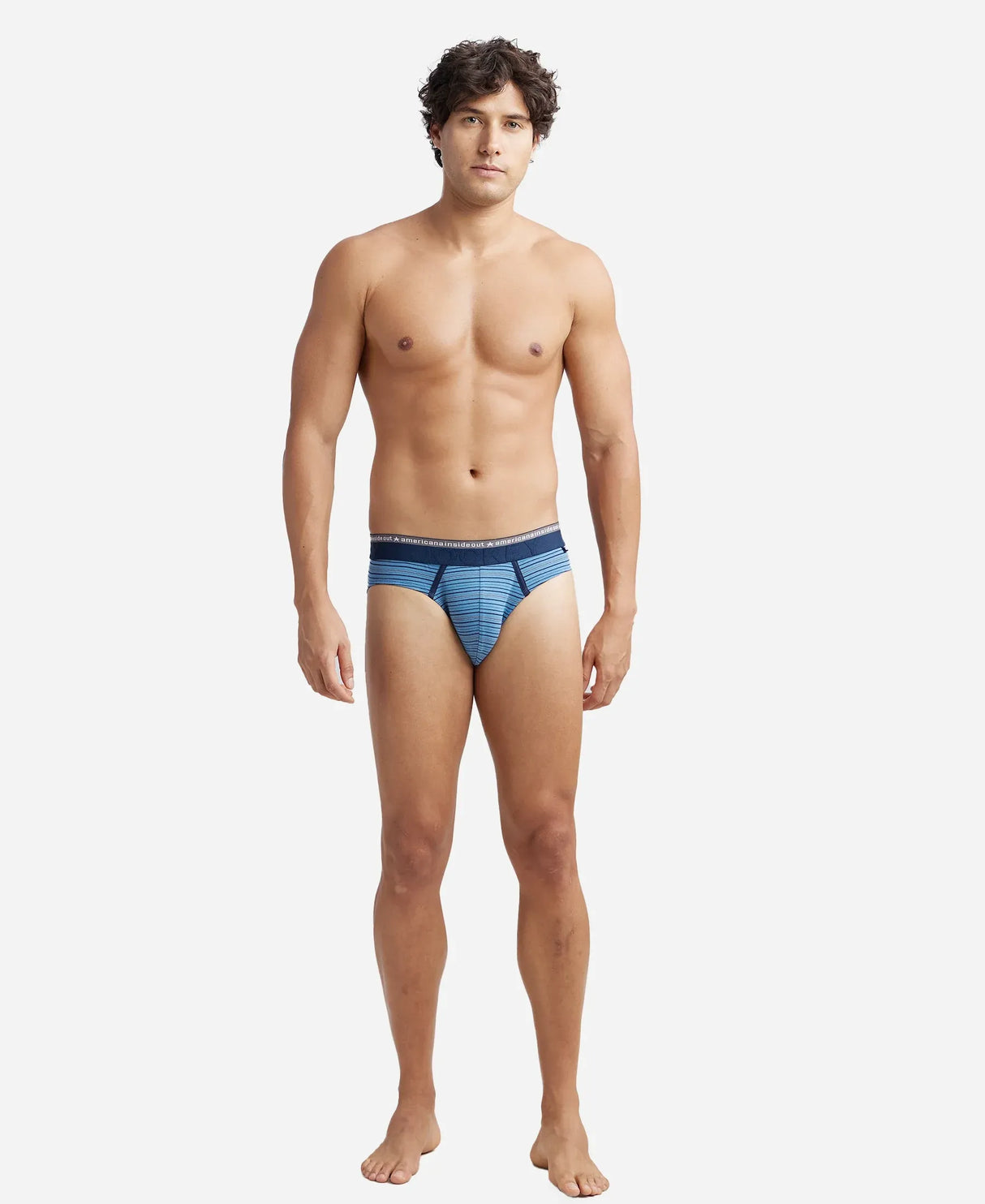 JOCKEY Super Combed Cotton Stripe Brief with Ultrasoft Waistband #US67- Blue Heaven