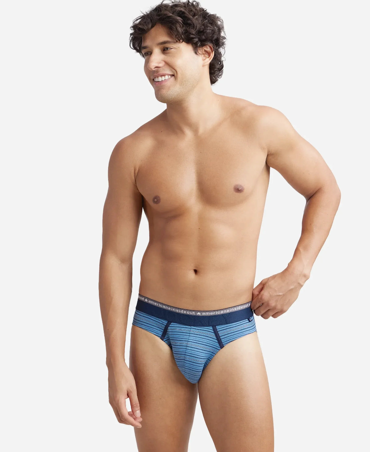 JOCKEY Super Combed Cotton Stripe Brief with Ultrasoft Waistband #US67- Blue Heaven