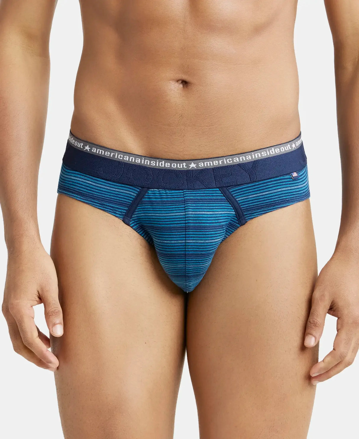 JOCKEY Super Combed Cotton Stripe Brief with Ultrasoft Waistband #US67- Celestial