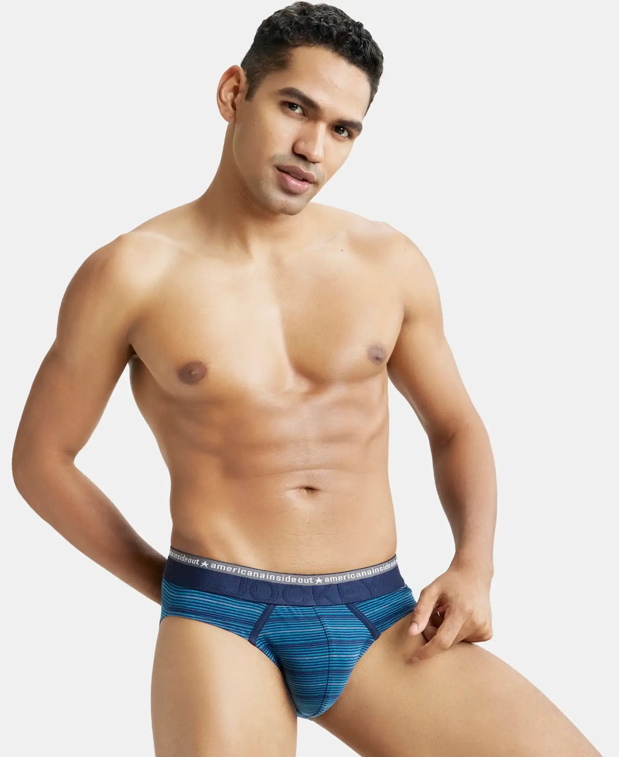 JOCKEY Super Combed Cotton Stripe Brief with Ultrasoft Waistband #US67- Celestial