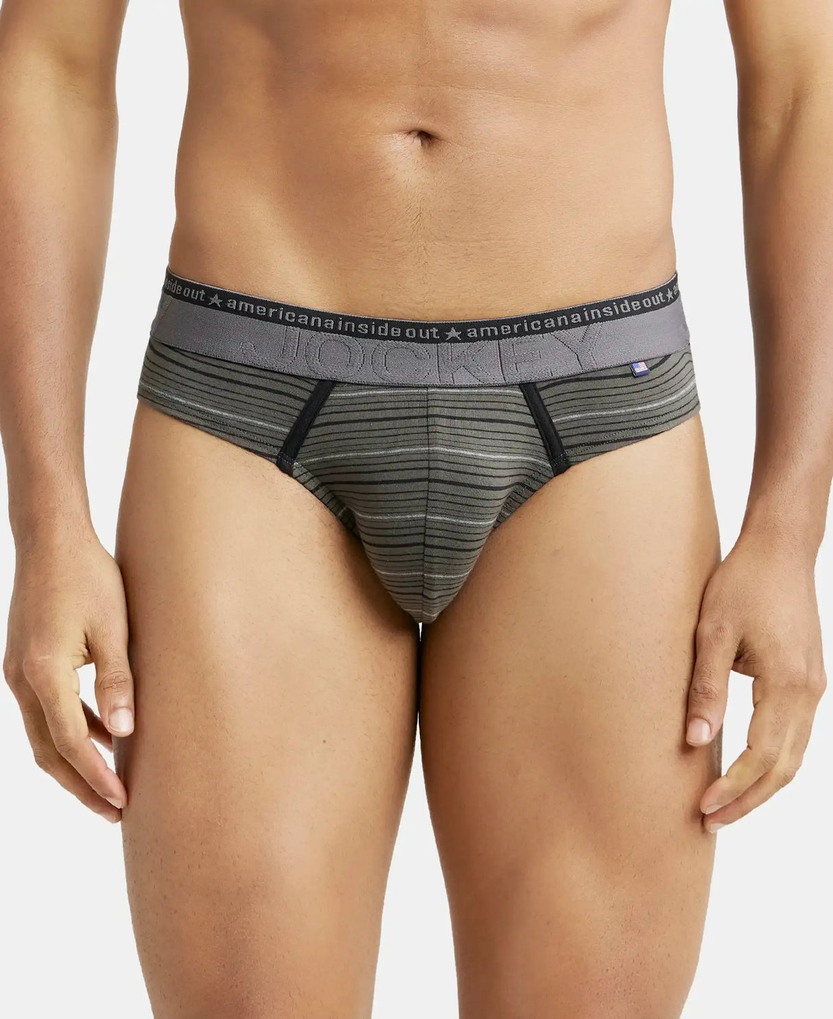 JOCKEY Super Combed Cotton Stripe Brief with Ultrasoft Waistband #US67- Deep Olive