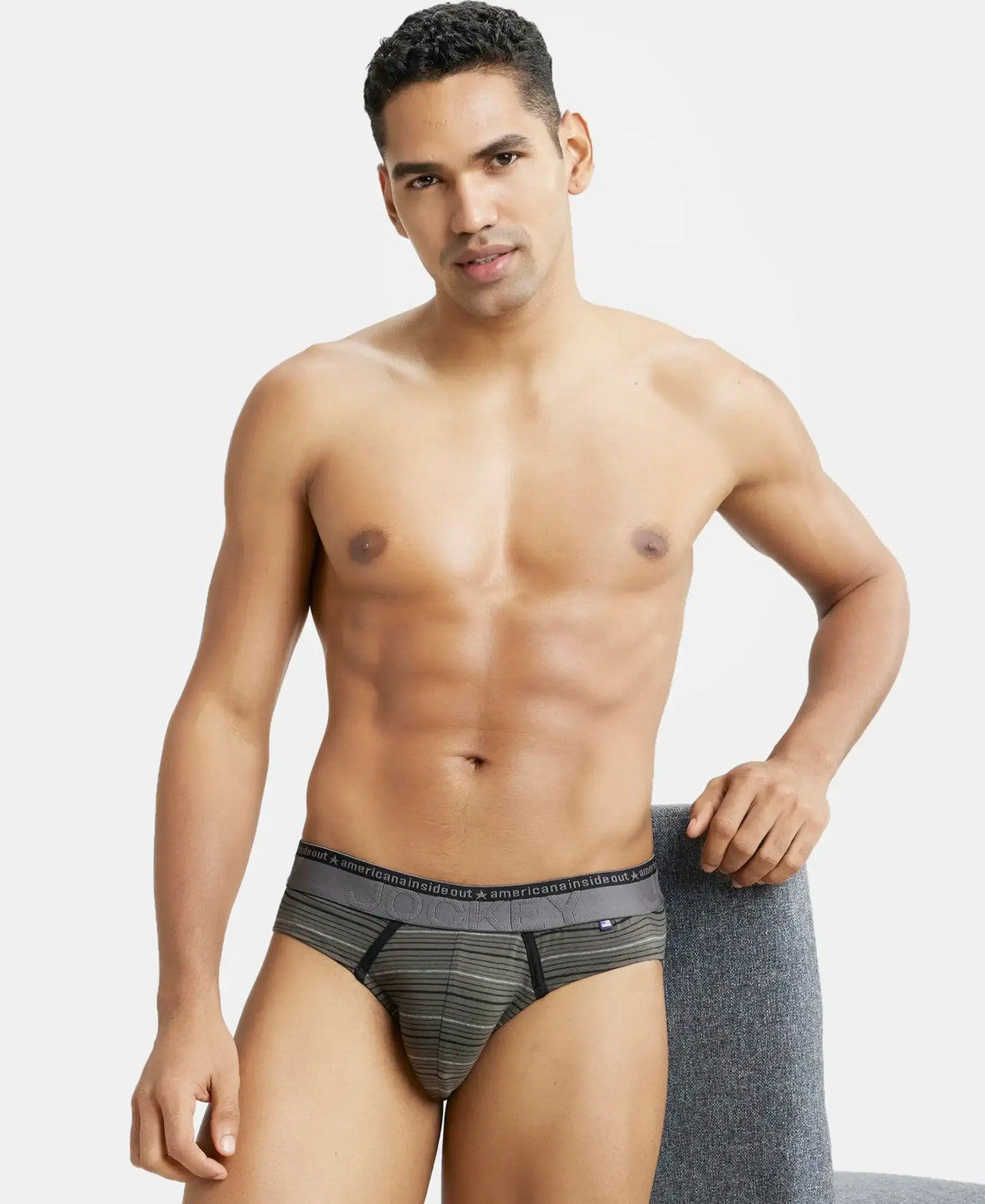 JOCKEY Super Combed Cotton Stripe Brief with Ultrasoft Waistband #US67- Deep Olive