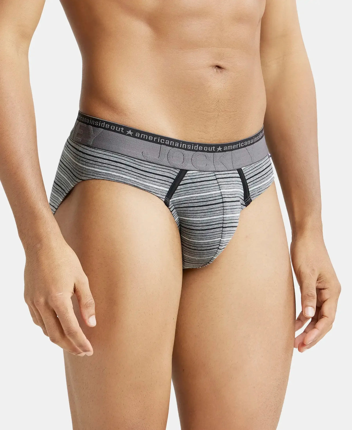 JOCKEY Super Combed Cotton Stripe Brief with Ultrasoft Waistband #US67- Mid Grey Melange