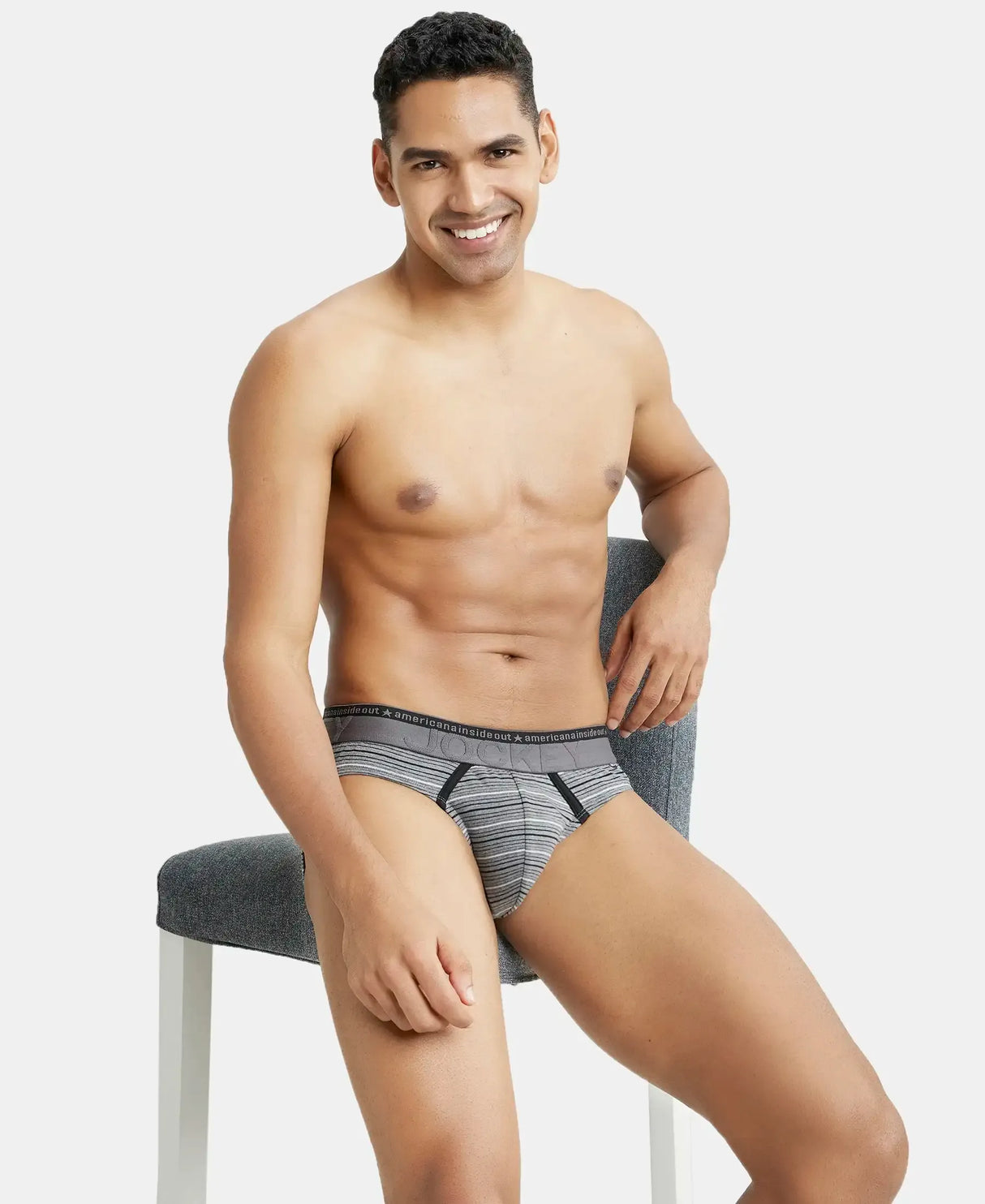 JOCKEY Super Combed Cotton Stripe Brief with Ultrasoft Waistband #US67- Mid Grey Melange