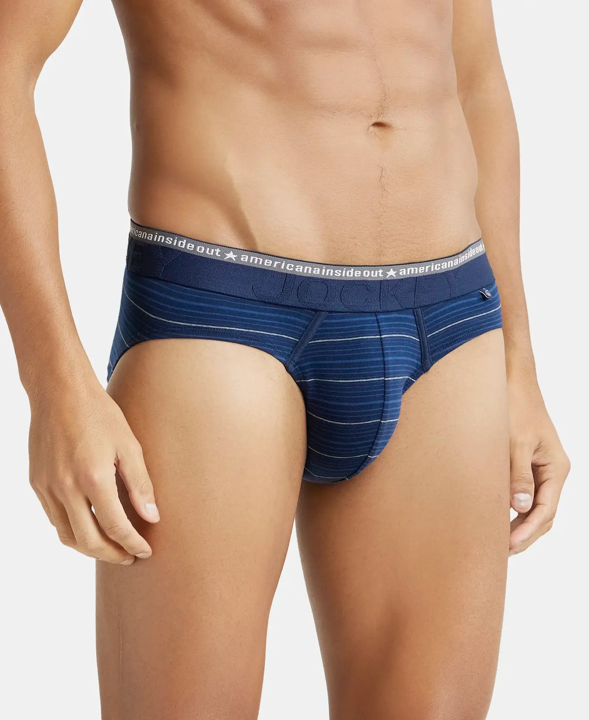 JOCKEY Super Combed Cotton Stripe Brief with Ultrasoft Waistband #US67- Navy