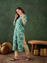 Cotton Printed Cad Embroidery Straight Kurti