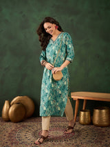 Cotton Printed Cad Embroidery Straight Kurti