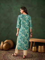 Cotton Printed Cad Embroidery Straight Kurti