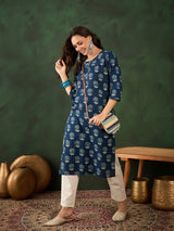 Cotton Printed Adda Work Straight Kurti