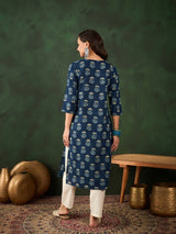 Cotton Printed Adda Work Straight Kurti