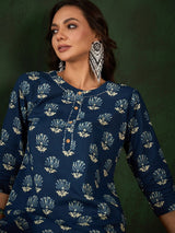 Cotton Printed Adda Work Straight Kurti