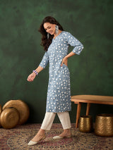 Cotton Printed Adda Work Straight Kurti