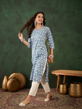 Cotton Printed Adda Work Straight Kurti