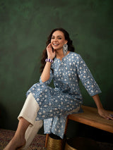 Cotton Printed Adda Work Straight Kurti